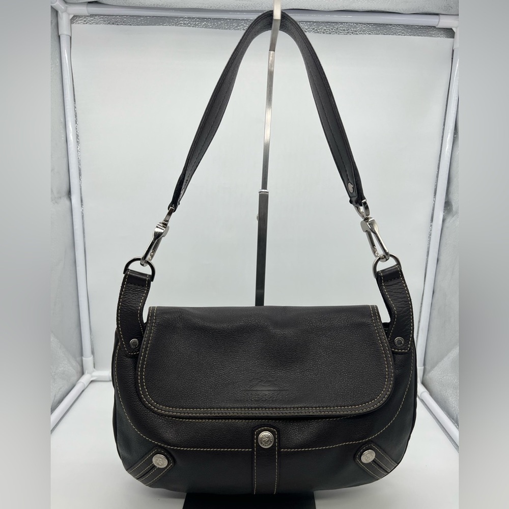 LONGCHAMP VINTAGE Mocha Dark Brown Leather Baguette Shoulder Bag